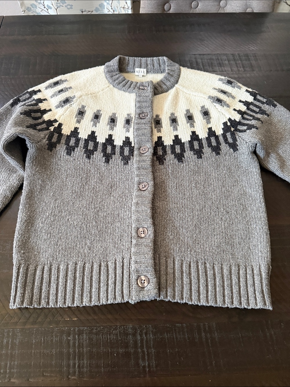 KULE The Freya Cardigan Heather Grey Fair Isle Nordic Inspired Wool
Blend Size S